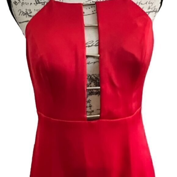 🎉PRICE REDUCED🎉 Aidan Mattox Spaghetti Strap V-Neck Satin Gown Red 6 Backless - Picture 3 of 16